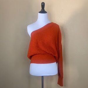 ZARA Orange One Shoulder Knit Sweater